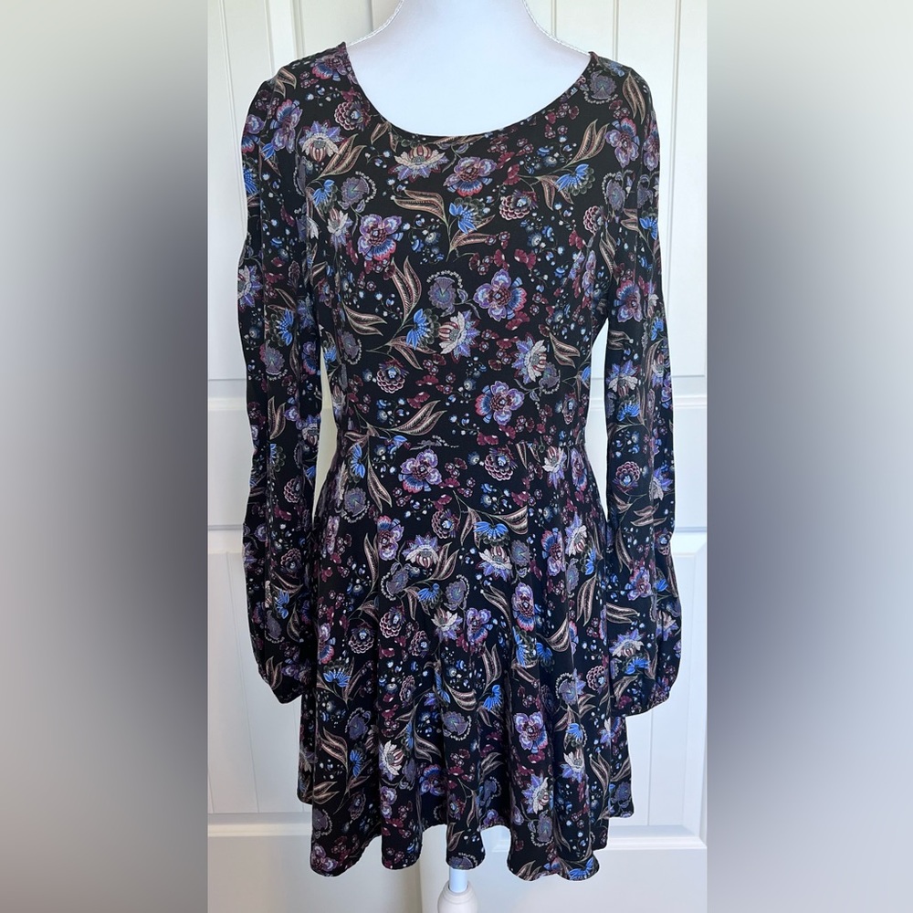 Multicolor Floral Boho Fall Zip up Skirt lined Dress Sz Medium